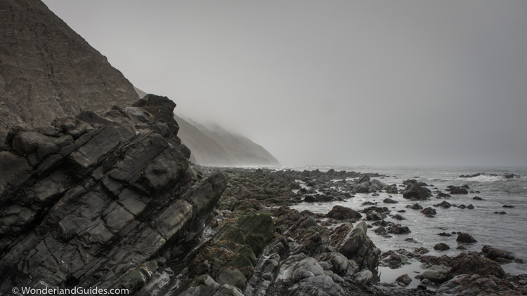 A section of the Lost Coast Trail that is impassible except at low tide.