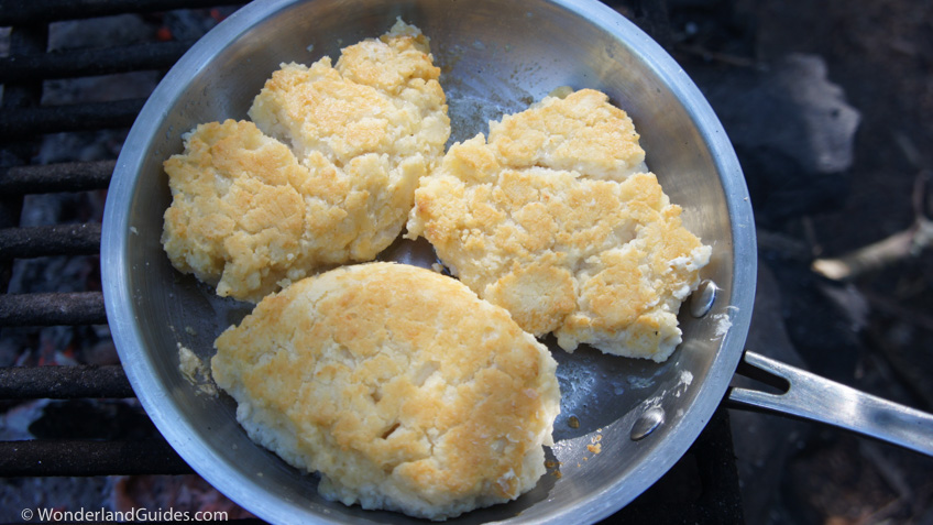 Griddle biscuits frying in the pan