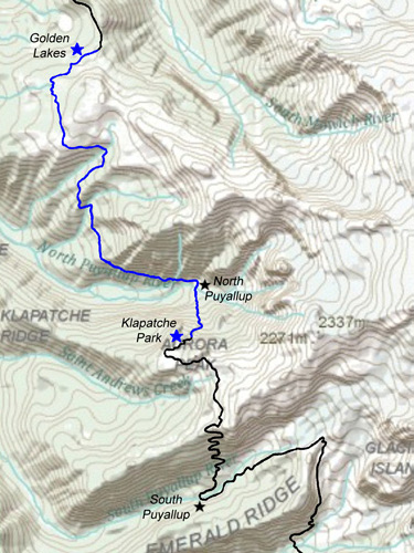 Klapatche Park to Golden Lakes Map - Wonderland Trail Guide