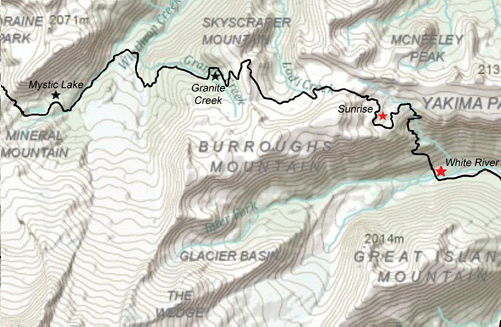 Mystic Lake to Sunrise Map - The Wonderland Trail Book